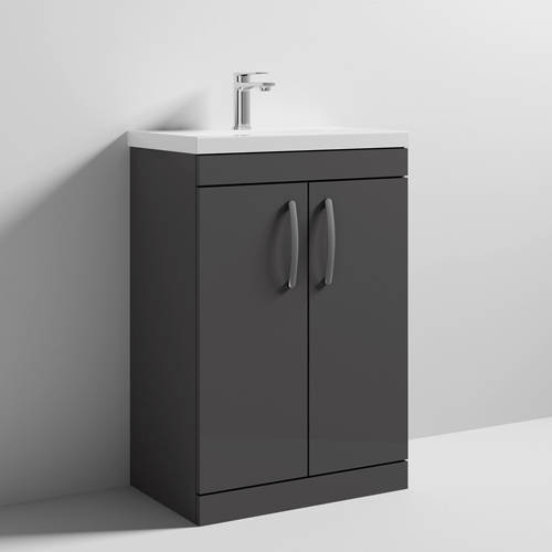 Additional image for Vanity Unit With 2 x Doors & Basin 600mm (Gloss Grey).