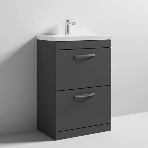 Additional image for Vanity Unit With 2 x Drawers & Basin 600mm (Gloss Grey).