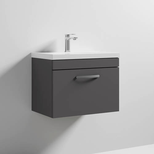 Additional image for Wall Vanity Unit With 1 x Drawer & Basin 600mm (Gloss Grey).