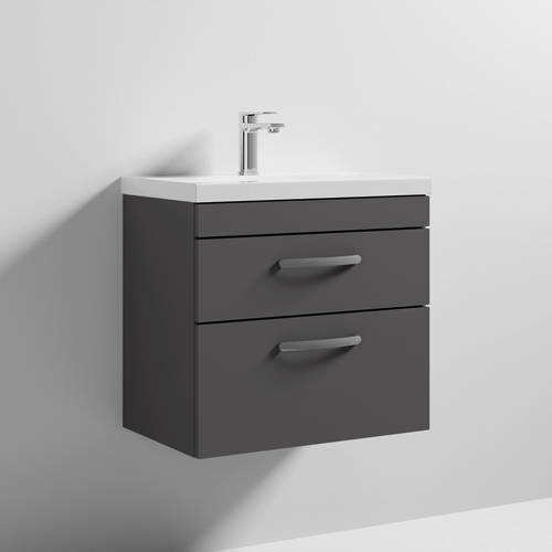Additional image for Wall Vanity Unit With 2 x Drawer & Basin 600mm (Gloss Grey).