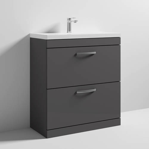Additional image for Vanity Unit With 2 x Drawers & Basin 800mm (Gloss Grey).