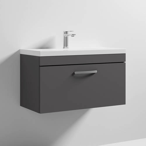 Additional image for Wall Vanity Unit With 1 x Drawer & Basin 800mm (Gloss Grey).