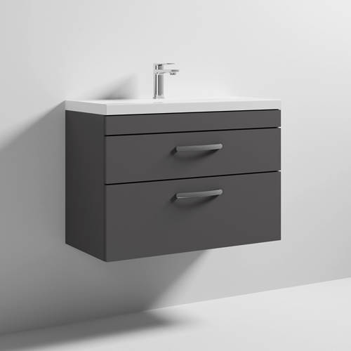 Additional image for Wall Vanity Unit With 2 x Drawer & Basin 800mm (Gloss Grey).