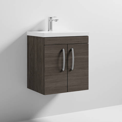 Additional image for Wall Vanity Unit With 2 x Doors & Basin 500mm (Brown Grey Avola).