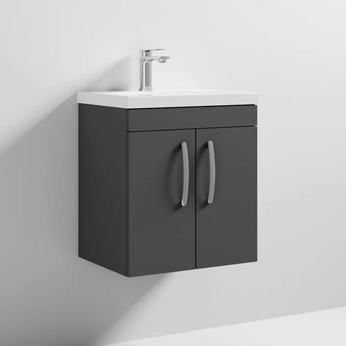 Additional image for Wall Vanity Unit With 2 x Doors & Basin 500mm (Gloss Grey).