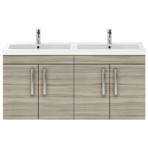 Additional image for Wall Vanity Unit With 4 x Doors & Double Basin (Driftwood).