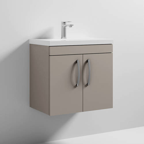 Additional image for Wall Vanity Unit With 2 x Doors & Basin 600mm (Stone Grey).