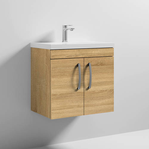 Additional image for Wall Vanity Unit With 2 x Doors & Basin 600mm (Natural Oak).