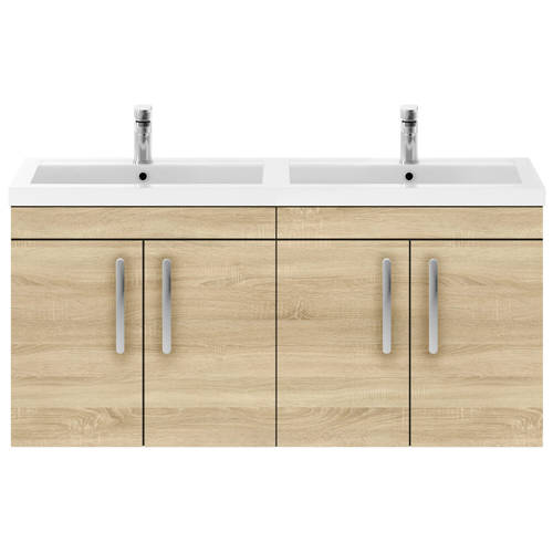 Additional image for Wall Vanity Unit With 4 x Doors & Double Basin (Natural Oak).