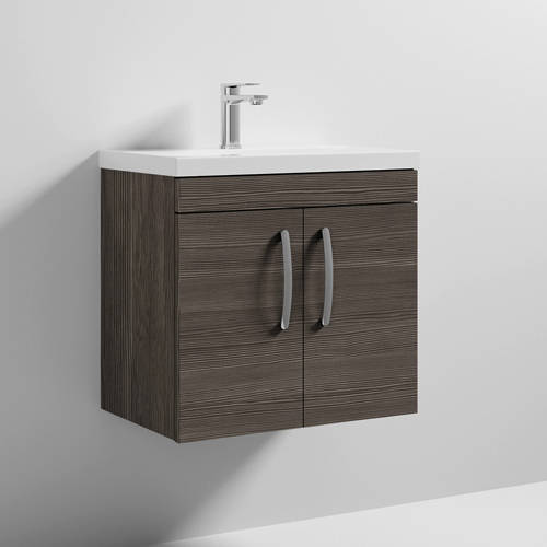 Additional image for Wall Vanity Unit With 2 x Doors & Basin 600mm (Brown Grey Avola).