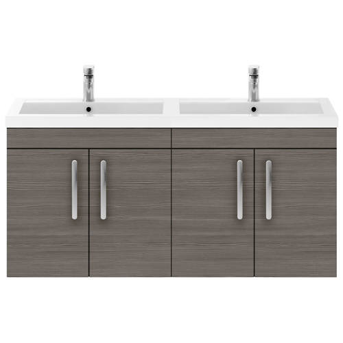 Additional image for Wall Vanity Unit With 4 x Doors & Double Basin (Grey Avola).