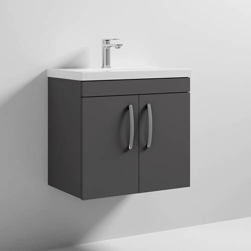 Additional image for Wall Vanity Unit With 2 x Doors & Basin 600mm (Gloss Grey).