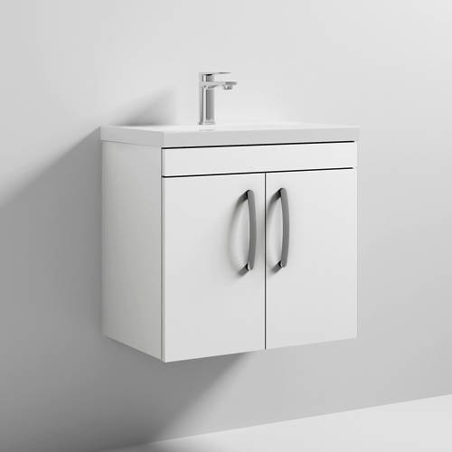 Additional image for Wall Vanity Unit With 2 x Doors & Basin 600mm (Gloss White).