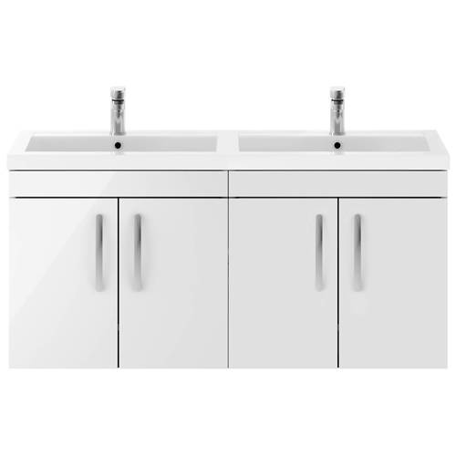 Additional image for Wall Vanity Unit With 4 x Doors & Double Basin (Gloss White).
