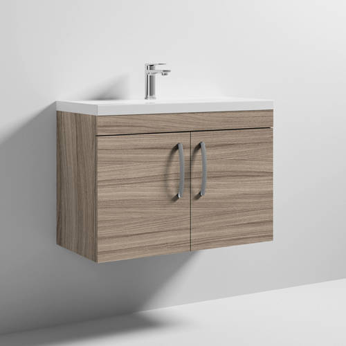 Additional image for Wall Vanity Unit With 2 x Doors & Basin 800mm (Driftwood).