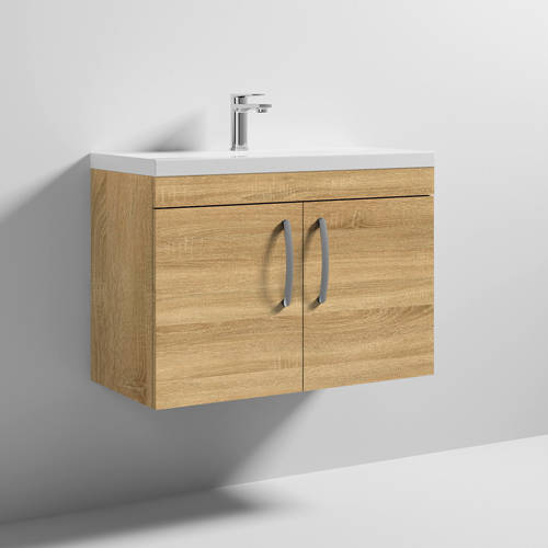 Additional image for Wall Vanity Unit With 2 x Doors & Basin 800mm (Natural Oak).