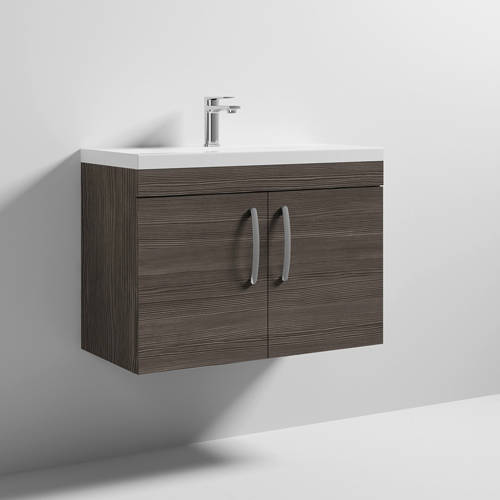 Additional image for Wall Vanity Unit With 2 x Doors & Basin 800mm (Brown Grey Avola).