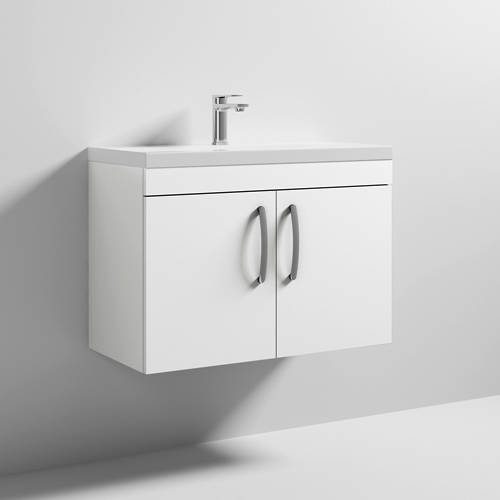 Additional image for Wall Vanity Unit With 2 x Doors & Basin 800mm (Gloss White).