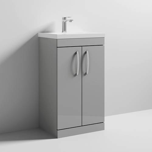 Additional image for Vanity Unit With 2 x Doors & Basin 500mm (Gloss Grey Mist).