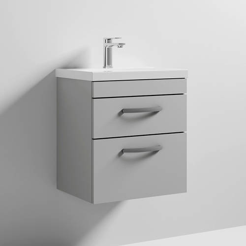 Additional image for Wall Vanity Unit With 2 x Drawer & Basin 500mm (Grey Mist).