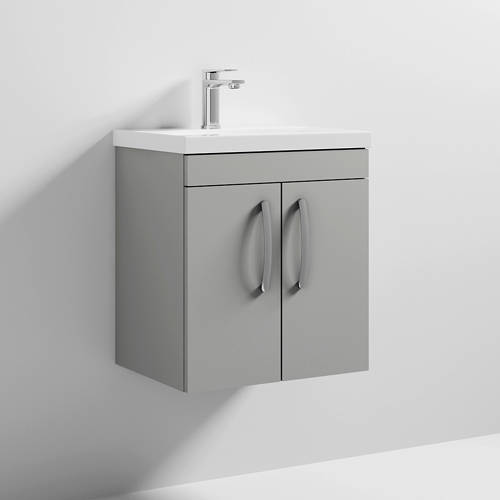 Additional image for Wall Vanity Unit With 2 x Doors & Basin 500mm (Gloss Grey Mist).
