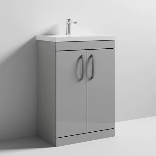 Additional image for Vanity Unit With 2 x Doors & Basin 600mm (Gloss Grey Mist).