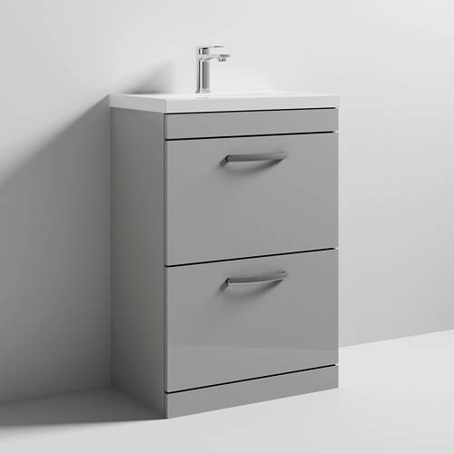 Additional image for Vanity Unit With 2 x Drawers & Basin 600mm (Gloss Grey Mist).