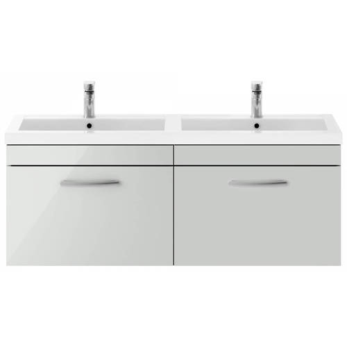 Additional image for Wall Vanity Unit With 2 x Drawers & Double Basin (Grey Mist).