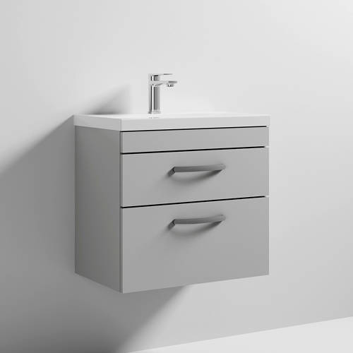 Additional image for Wall Vanity Unit With 2 x Drawer & Basin 600mm (Grey Mist).