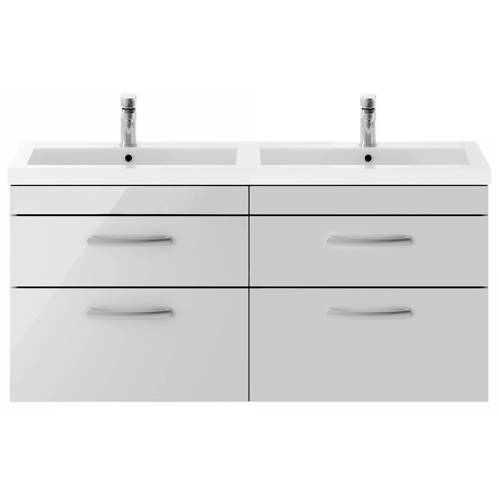 Additional image for Wall Vanity Unit With 4 x Drawers & Double Basin (Grey Mist).