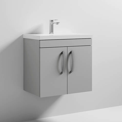 Additional image for Wall Vanity Unit With 2 x Doors & Basin 600mm (Gloss Grey Mist).