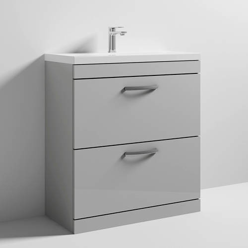 Additional image for Vanity Unit With 2 x Drawers & Basin 800mm (Gloss Grey Mist).