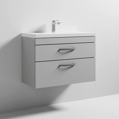 Additional image for Wall Vanity Unit With 2 x Drawer & Basin 800mm (Grey Mist).