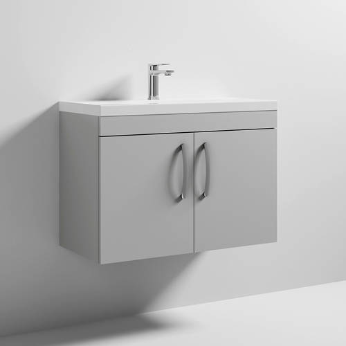 Additional image for Wall Vanity Unit With 2 x Doors & Basin 800mm (Gloss Grey Mist).