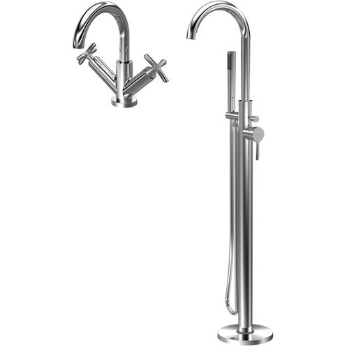 Additional image for Mono Basin & Floor Standing Bath Shower Mixer Tap Pack (Chrome).
