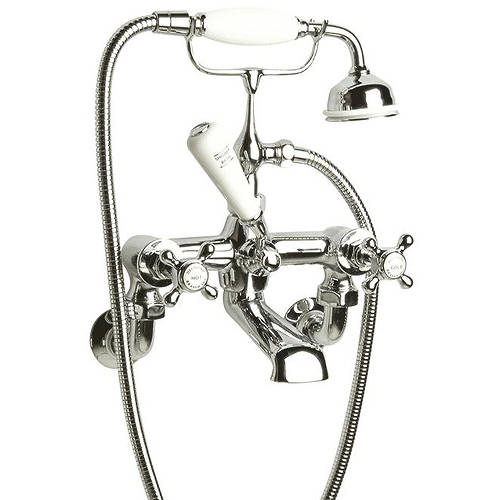 Additional image for Wall Bath Shower Mixer Tap With X-Heads (White & Chrome).
