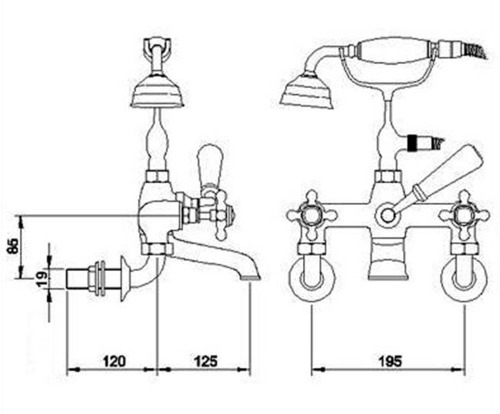 Additional image for Wall Bath Shower Mixer Tap With X-Heads (White & Chrome).