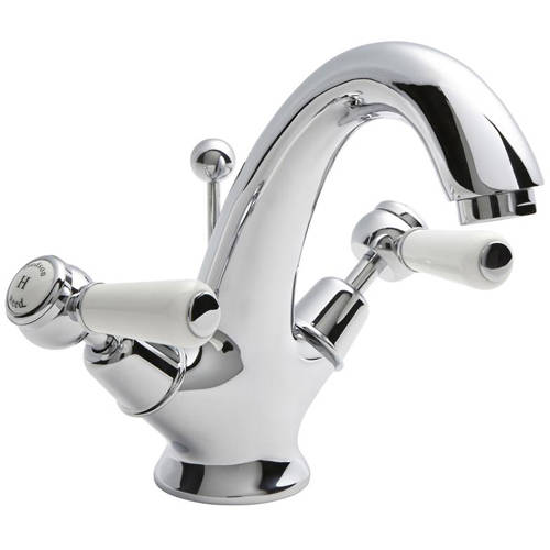 Additional image for Basin Mixer Tap With Ceramic Lever Handles (White & Chrome).