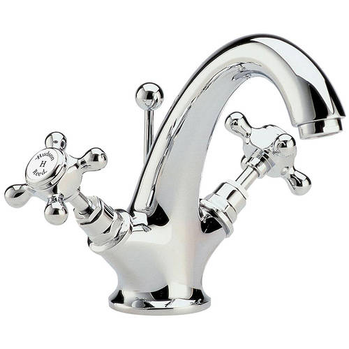 Additional image for Basin Mixer Tap With Crosshead Handles (White & Chrome).