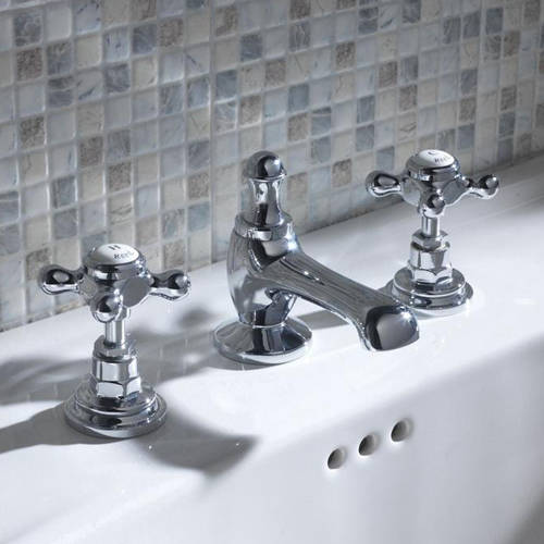 Additional image for Basin Mixer Tap With Crosshead Handles (White & Chrome).