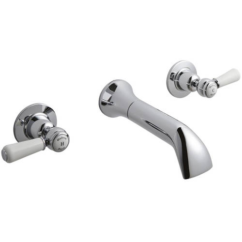 Additional image for Wall Bath Tap With Ceramic Lever Handles (White & Chrome).