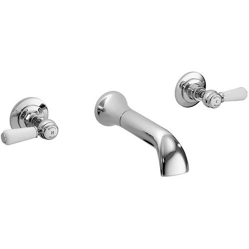 Additional image for Wall Bath Tap With Ceramic Lever Handles (White & Chrome).