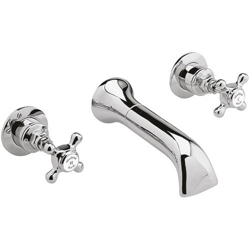 Additional image for Wall Bath Tap With Crosshead Handles (White & Chrome).