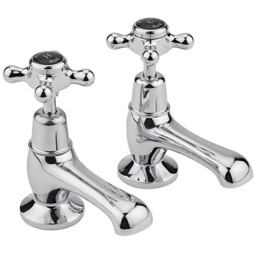 Additional image for Basin Taps With Crosshead Handles (Black & Chrome).