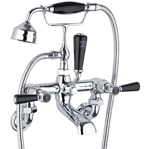 Additional image for Wall Bath Shower Mixer Tap With Levers (Black & Chrome).