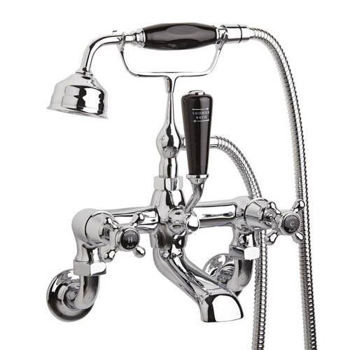 Additional image for Wall Bath Shower Mixer Tap With X-Heads (Black & Chrome).