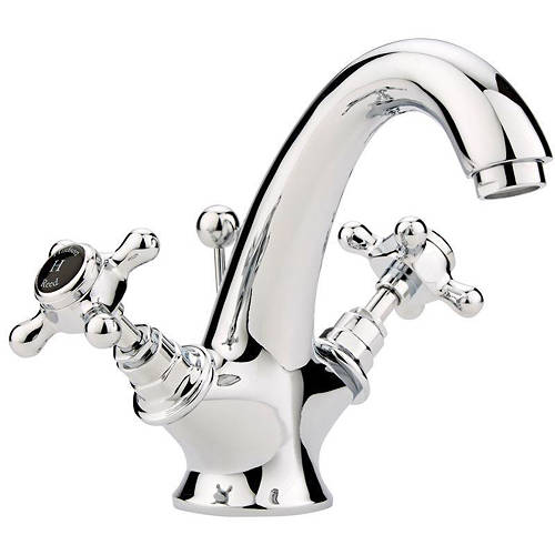 Additional image for Basin Mixer Tap With Crosshead Handles (Black & Chrome).