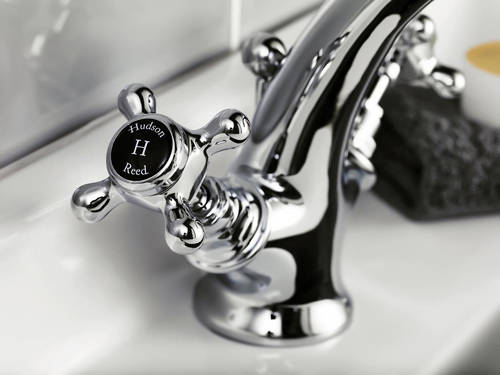 Additional image for Basin Mixer Tap With Crosshead Handles (Black & Chrome).
