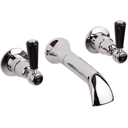 Additional image for Wall Bath Tap With Ceramic Lever Handles (Black & Chrome).
