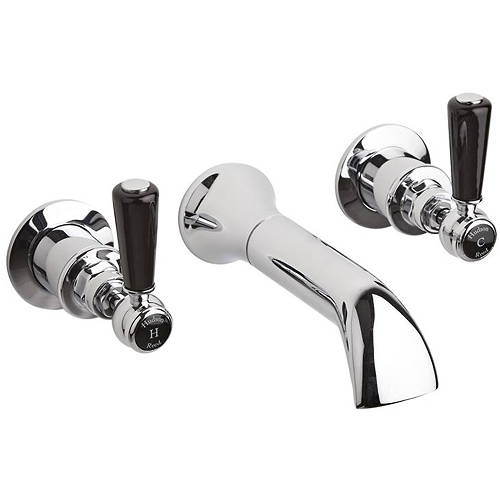 Additional image for Wall Bath Tap With Ceramic Lever Handles (Black & Chrome).